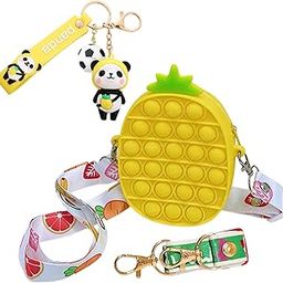 Sling Bag for Girls - Pineapple Shaped Pop It Shoulder Bag for Kids with Panda Keychains, Purse for Girls, Mini Shoulder Bag for Travel, Cute Bubble Bag for Kids (Random Color)-image-27