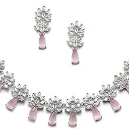 Rhodium-Plated Silver Toned Teardrop Shaped American Diamond Studded Necklace Earrings Jewellery Set for Girls and Women-8