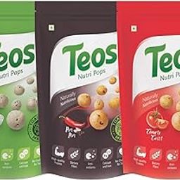 Teos Nutri Pops Roasted Makhana Snacks, Cream and Onion, Piri Piri & Tomato Twist, Tasty, Healthy & Crispy Munchies, Pack of 3, 195 g.-image-11