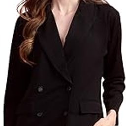 Black Solid Women Double-Breasted Blazer-picture-32