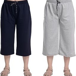 Imsa Moda Women's Cotton Plain Capri Pants, Loose Yoga Pants, Nightwear for Women-image-3