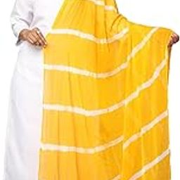Women's Soft and Silky Chiffon Dupatta| 2.5 Meter| Handcrafted Designer Leheriya Bandhini Tie & Dye Pattern with Stylish White Pom-Pom Lace on Sides (Pack of 1)-image-7