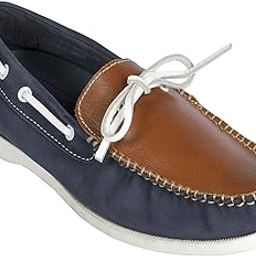 Genuine Leather Tan & Navy Color Boat Shoe - Noah, BOAT107BLUTN-image-17