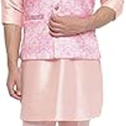 Men's Raw Silk Kurta Pyjama with Embroidered Waistcoat-image-4