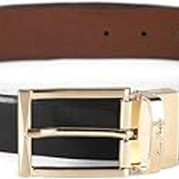 Men Solid Reversible Formal Italian Leather with Brush Gold Buckle Belt-image-6