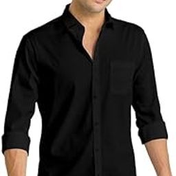S World_ Cotton Blend Casual Slim Fit Solid Button Down Dress Shirt for Men-image-107