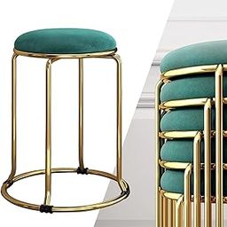Lavish Craft 18 Inch Round Velvet Bar Stool for Kitchen and Home | Stylish Stackable Seating Chair with Gold Metal Frame | High Chair for Adults, Office, Salon, Dining Room Decor (1 Piece)-image-1