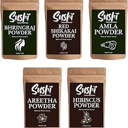 Sushi Herbal Powder Combo Pack of 5 | Bhringraj, Shikakai, Amla, Areetha & Hibiscus – 100g Each | for Hair Growth & Hair Fall | Herbal Powder Shampoo, Ubtan & Hair Mask for Natural Hair Care-21