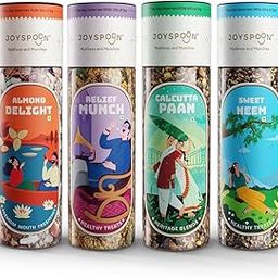 JoySpoon Traditional Mouth Freshener Combo Mukhwas Almond Delight, Relief Munch, Calcutta Paan, and Sweet Neem (100g, Pack of 4)| Sugar-Free Digestive Mukhwas | Supari Free | After Meal Snacks-image-1