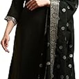 Women's Roman Silk Embroidered Kurta Pant Set with Jacquard Silk Dupatta V Neck 3/4 Sleeves Straight Calf Length and Solid Bottom One Side Elastic Waistband Pull On Closure-image-10