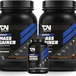 DNUTRIXN Advance Mass Gainer | High Protein with Digestive Enzyme & Multivitamin + Weight Gainer Capsules 30N | Combo Pack (2kg, Chocolate)-image-36