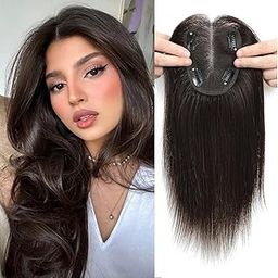 HAIR WALA™ Light Weight Hair Toppers for Thinning Hair Women Synthetic Hair 16 inch Long, 4 clips Hair Extension for women handmade & cover hair loss, grey hair (Matte Finish) Brown Color-image-24