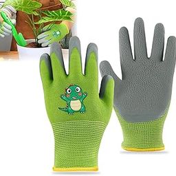 CoolShef Kids Gardening Gloves, Rubber Coated Non-Slip Yard Work Gloves for Boys & Girls, Protective Garden Gloves for Digging, Outdoor Play, Field Trips (Ages 5-10) (Green)-image-1