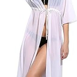 Georgette White Long Sleeve Swimsuit Beach Kaftan caftan Cover Up Beachwear-image-87