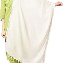 Women's Woven Silver Border Cotton Linen Dupatta, Pack of 1, MFD0223 (White)-image-0