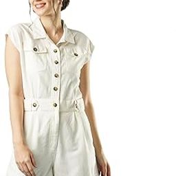 Women White Sloid Shirt Collar Stand Extended Sleeve Playsuit-image-44