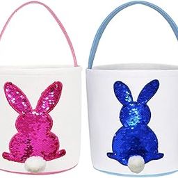 Poptrend Easter Basket Bags,Easter Eggs/Gift Baskets for Kids,Bunny Tote Bag Bucket for Easter Eggs,Toys, Candy,Gifts (2 Pack Blue and Pink)-image-58
