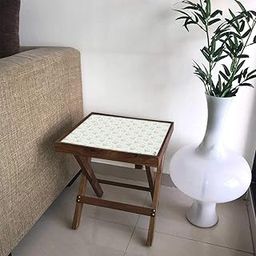 Nutcase Designer Teak Wood Side Table Folding Wooden Bedside Coffee Outdoor Picnic Table - Flower Pattern-24