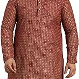 PLUS (Since 1958) Men's Pure Cotton Blue Kurta with White Embroidery-image-77