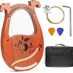 INKNOTE Lyre Harp Mahogany with Tuning Wrench and 16 Pcs Metal Spare String Set Manual Picks Black Gig Bag for Instrument Kids Adult Professional Beginner Music Lovers Gift-picture-12