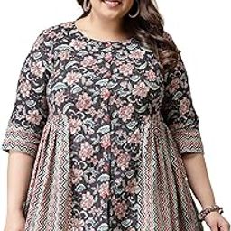 Women's Plus Size Floral Printed Cotton Peplum Top (TOPBLACKCROWPLUS_Black)-image-25
