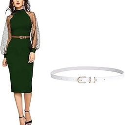 Skinny Women Leather Belt for Dresses Thin Waist Belt for Jeans Pants with Gold Buckle.-image-53