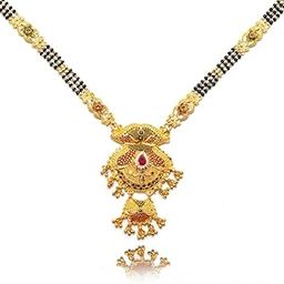 Soni Jewellery Ethnic Traditional One Gram Gold Glorious Long Chain Black Beads 30 inch Long Mangalsutra/Tanmaniya/Nallapusalu/Mangalsutra for Women-image-86