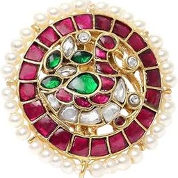 Traditional Adjustable Peacock Ring for Women and Girls | Red Green Kundan Ring with Pearl Border | Ethnic Statement Finger Ring for Weddings, Festive & Party-image-58
