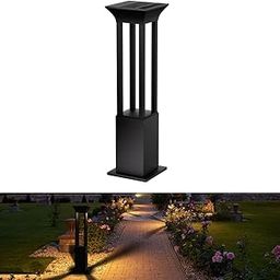 hardoll Aluminium Solar Outdoor Square Bollard Led Garden Lights For Waterproof Exterior Pathway Lamp Decoration(Pack Of 1-Warm White,Height=59Cm)-Battery Replaceable-image-68