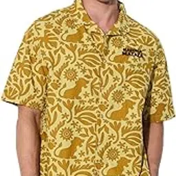 the souled store Lion King: Hakuna Vibes Men and Boys Short Sleeves Collared Neck Button Front Yellow All Over Printed Oversized Fit Cotton Holiday Shirts-picture-12