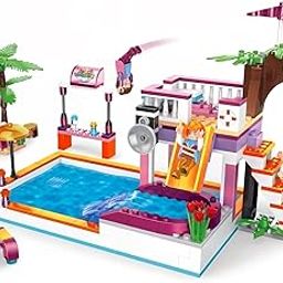 EXOMOON Dream Girl Party Swimming Pool Blocks Set 302 pcs DIY Educational Construction Blocks Set for Kids (6+ Ages)-image-108