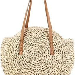 Women Round Straw Shoulder Bag Tote Summer Woven Beach Bags-image-56