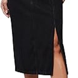 dolce crudo Women's Straight Fit High Rise Stretchable Denim Midi Skirt with Pockets-picture-24