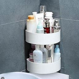 Bathroom Accessories Set| Corner Bathroom Shelf Plastic| Magic Sticker Series Self Adhesive Wall Mounted Corner Shelf | Shampoo Storage Rack (White ABS Plastic) Set of 4-13