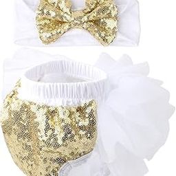HIBA Diaper Cover Skirt with Sequence Pant Frill Style for Baby Girl fit and Flare Skirt with Bow Hairband Sitara-image-1