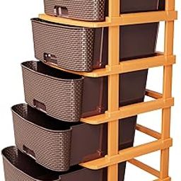 TEX-RO Plastic Modular Drawer Storage Chest Of Drawers Organizer Storage Box, Large Stomo Racks For Multipurpose Anti-slip Shoes Organizers | Brown | 5 Layer-14