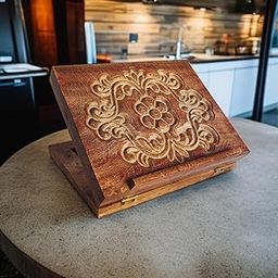 Handcrafted Wooden Book Stand with Carved Floral Design – Adjustable Reading Rest, Vintage Style, Eco-Friendly, Foldable, Ideal for Study, Office & Home Decor-picture-28