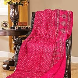 Original Pure Cotton Jaipuri Razai Comforter - Breathable Lightweight AC Quilt for Summer and Winter Bedding - Throw Bed Blanket Double Bed (Pink Golden) (Size 85 X 100 Inch)-image-64