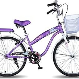 Vaux Angel 24T Women Bicycle for Age Group 10+ Years with Basket & Cushion Backseat, Light-Weight Ladies Cycle with Alloy Rims & V-Brakes, Ideal for Height 4ft+ (Purple-White)-13