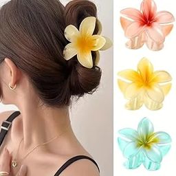 TECHBOSS® 3PCS Large Colorful Flower Hair Claw Clips for Girls & Women – Cute Acrylic Floral Claws, Medium Shark Clips for Thick Hair, Sweet Boho Hair Accessories for Beach & Summer Styles-10