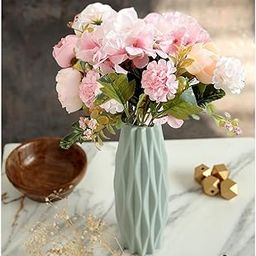 SATYAM KRAFT 1 Pcs Artificial Head Rose Peony Fake Flower Sticks Bunch - Decorative Flowers for Home, Living Room, Table, Wedding, Anniversary, Pooja (Without Vase Pot) (Light Pink,Fabric)-image-86