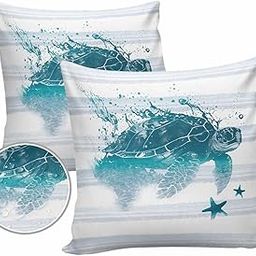Edwiinsa Sea Turtles Outdoor Pillow Covers Waterproof,All Weather Cushion Case Set of 2 Decorative Pillowcases for Sofa Couch Bed Decor Patio Furniture 18"x18" Summer Beach Ocean Coastal Stripes-image-23