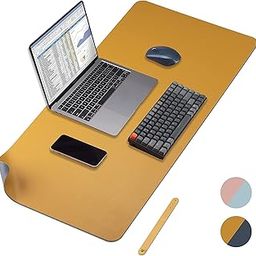 DHRUSIMI Leather Desk Pad Protector,Mouse Pad,Office Desk Mat, Non-Slip PU Leather Desk Blotter,Laptop Desk Pad,Waterproof Desk Writing Pad for Office and Home (80 X 40 CM, Navy Blue + Orange)-14
