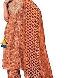 Women's Cotton Blend Geometric Print and Embroidered Work Kurta Palazzo and Dupatta Set-picture-9