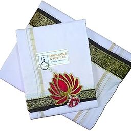 Men's 100% Pure Cotton Dhoti with Uttariyam in Size (4+2) Mtrs (Pure Cotton White Dhoti and Uttariyam)-17