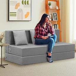 ARTFUL LIVING Easy Foldable Foldable 3-Person Sofa Cum Bed Jute Fabric- Washable Cover- Including 3 Cushion- Size 5' X 6' Ft (Grey Color) Perfect for Home & Office for Guests-image-84