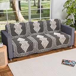 Kuber Industries Set of 6 Durable 3 Seater Sofa Covers for Living Room | Easy Machine Washable SOFE ke Cover for Protection & Comfort for Home | Stone Mayur - Dark Grey & Brown-image-2