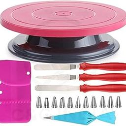 C&G INDIA® Plastic Stainless Steel ake Decorating Kits Supplies with Cake Turntable, 12 Numbered Cake Decorating Tips, 1 Icing Spatula 1 Silicone Piping Bag, and 1 Coupler.-image-8