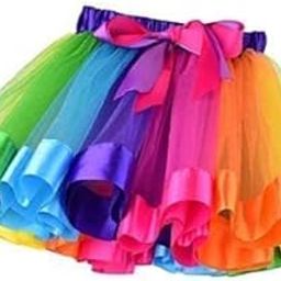 MODERNAZ Rainbow Skirt for Girls Kids | Rainbow Tutu Knee Length Skirt Fashion Performance Costume (Multi Color)-image-43
