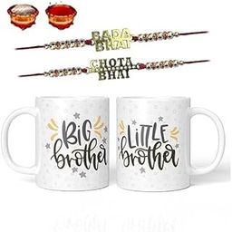 Kamakshi Rakhi Gift Combo for Big Brother Little Brother (2 Designer Rakhi, 2 Coffee Mug, Greeting Card & Roli-chawal)-image-23